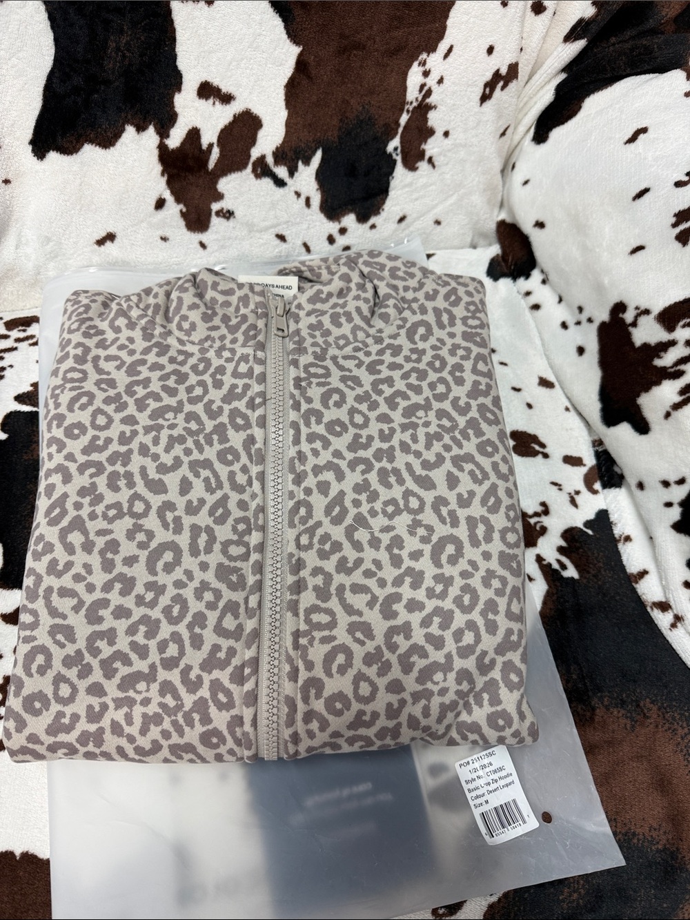 Leopard Print Zip-Up Hoodie in Taupe